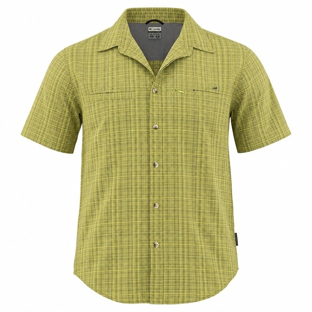 Vintage Columbia Titanium Plaid Short Sleeve Shirt Lime Size Large